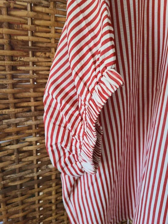 NWT Flowly Oversized Blouse Top Entro Loose Spring SZ Large Red White Stripe SS - Picture 8 of 8